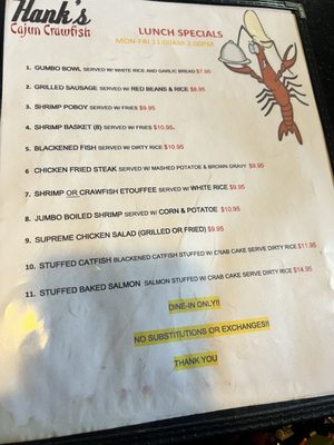 Menu photo 1 Hank's Crawfish Houston, TX