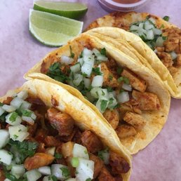 Pastor (pork) and two chicken street tacos. Pastor (pork) and two chicken street tacos.