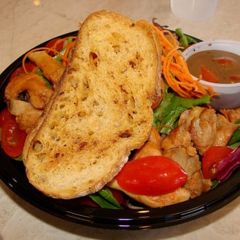 La Tour Cafe - La Tour Salad: Spring Greens with Tomato Balsamic Vinaigrette (with chicken by special request) - Angle "B" - Cafes Near Me - Honolulu, Hawaii