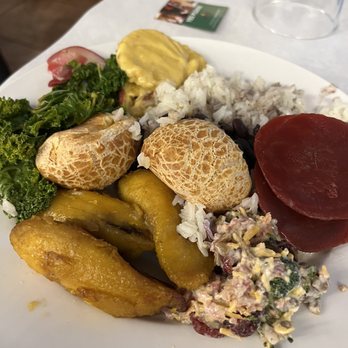Pampas - Cheese bread (yums but i think it was frozen), plantains, beets, broccoli salad, kale, and rice and beans - Steakhouses Near Me - Las Vegas, Nevada Pampas - Cheese bread (yums but i think it was frozen), plantains, beets, broccoli salad, kale, and rice and beans - Steakhouses Near Me - Las Vegas, Nevada
