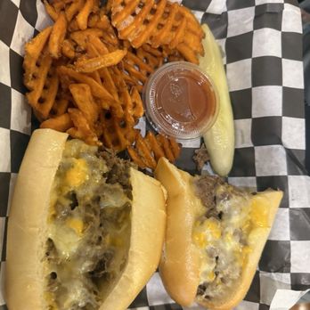 September Farm Cheese - Cheesesteak with sweet potato waffle fries - Cheese Shops Near Me - Honey Brook, Pennsylvania September Farm Cheese - Cheesesteak with sweet potato waffle fries - Cheese Shops Near Me - Honey Brook, Pennsylvania