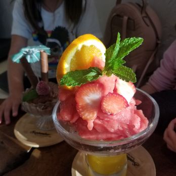 September - Sunset something (oj & strawberry) & chocolate ice cream in the back - Ice Cream & Frozen Yogurt Near Me - Westminster, California