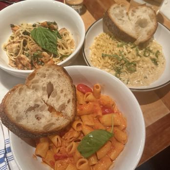 Aunt Jake's - Shrimp Scampi, Tagliatelle with Roasted Garlic Pecorino Sauce and Rigatoni Alla Vodka - Italian Near Me - New York, New York