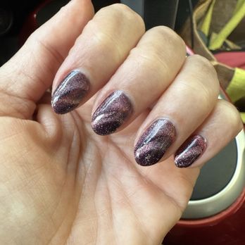 Mani-Pedi - Cat eye black underneath with red overlay and silver -- - Nail Salons Near Me - San Francisco, California Mani-Pedi - Cat eye black underneath with red overlay and silver -- - Nail Salons Near Me - San Francisco, California