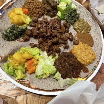 Lalibela Ethiopian Cuisine - Meat combo and beef tibs served family style - Ethiopian Near Me - Redding, California