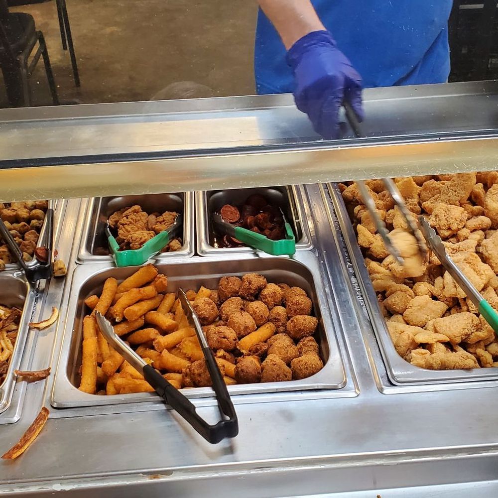 White Oak Buffet - French fries, corn fritters, fried okra, 2 types of hush puppies, fried fish and fried shrimp. - Buffets Near Me - Sulphur Springs, Texas
