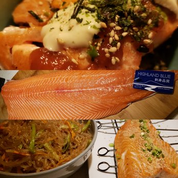 DahRootz - Slow roasted fresh salmon served over sweet potato noodles and topped with our HUHWHA-SABI and Cal-B sauces. - Caterers Near Me DahRootz - Slow roasted fresh salmon served over sweet potato noodles and topped with our HUHWHA-SABI and Cal-B sauces. - Caterers Near Me