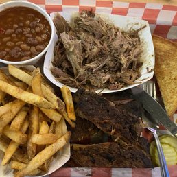 Pick two platter for $25.... Pulled pork, 3 piece rib choice 2 sides, also garlic toast & pickle chips. Pick two platter for $25.... Pulled pork, 3 piece rib choice 2 sides, also garlic toast & pickle chips.