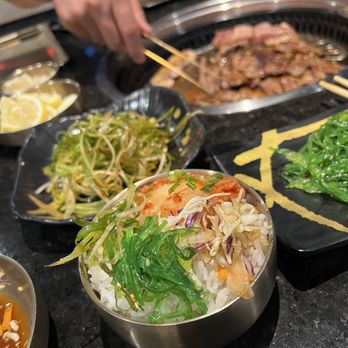 Gorilla Korean Grill - Green salad, kimchee, and onion salad all on top of  rice - Korean Near Me - Las Vegas, Nevada
