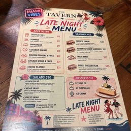 Late Night Food Menu - September 2026 Late Night Food Menu - September 2026