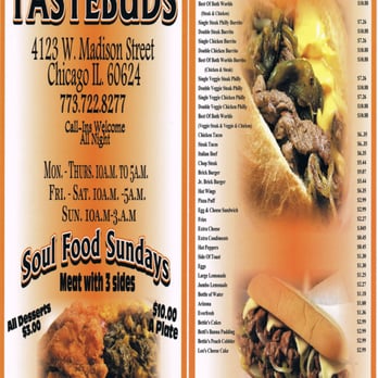 Taste Bud 1 - Menu front and back. - Comfort Food Near Me - Chicago, Illinois