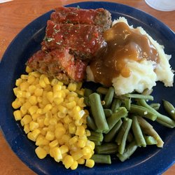 Ponderosa Steakhouse - Corn green beans mashed potatoes and meatloaf