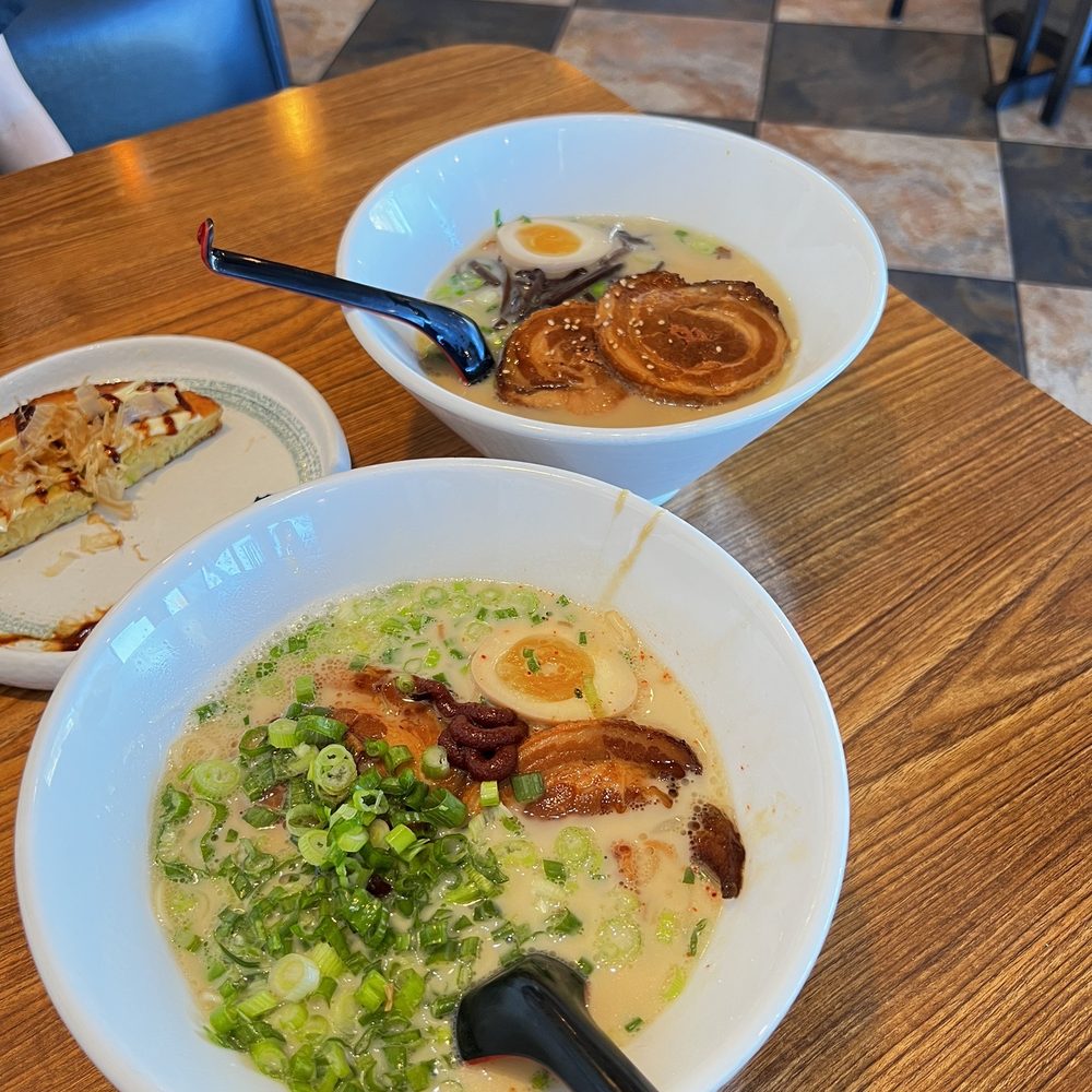 Love Ramen - Spicy Tonkotsu Ramen up front and Tonkotsu Shio Ramen in the back. - Ramen Near Me - Lancaster, California Love Ramen - Spicy Tonkotsu Ramen up front and Tonkotsu Shio Ramen in the back. - Ramen Near Me - Lancaster, California