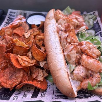 Whiskey Licker Up Saloon - Shrimp Po Boy with bbq cheddar potato chips. 10/10! - Bars Near Me - Las Vegas, Nevada Whiskey Licker Up Saloon - Shrimp Po Boy with bbq cheddar potato chips. 10/10! - Bars Near Me - Las Vegas, Nevada