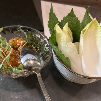 Bansang - Hwe Ssam - Tasty yellow tail to be scooped on a leaf - Korean Near Me - San Francisco, California Bansang - Hwe Ssam - Tasty yellow tail to be scooped on a leaf - Korean Near Me - San Francisco, California