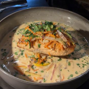 Catablu Grille - Macadamia Nut Crusted Faroe Island Salmon - New American Near Me - Fort Wayne, Indiana