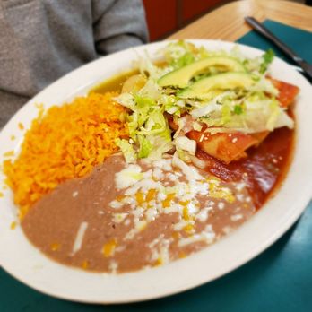 Tres Hermanos - Chicken enchilada, green and red mita y mita - Mexican Near Me - Harrisburg, Pennsylvania Tres Hermanos - Chicken enchilada, green and red mita y mita - Mexican Near Me - Harrisburg, Pennsylvania