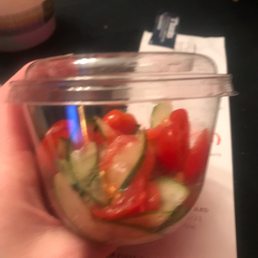 The tomato basil cucumber salad that was mostly tomatoes, no basil and barely any cucumber.