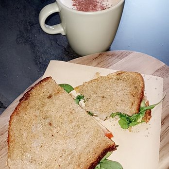 Salut - Chicken Pesto sandwich and Oatmilk Latte - Coffee & Tea Near Me - San Juan, Puerto Rico
