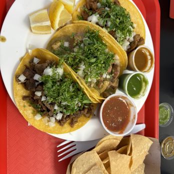 Quiroz Kitchen - Taco trio combo... from the top, Pastor, Chili-Verde, & Carne Asada. - Mexican Near Me - Bakersfield, California