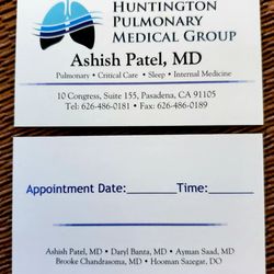 Patel Ashish MD - Dr. Ashish Patel's new business card. They moved over to the Pasadena Medical Plaza effective 2020.