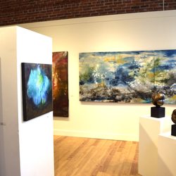Northwind Arts Center - Main gallery view of November 2016 exhibition.  Paintings by Stephen Yates, Sculpture by Jan Hoy.