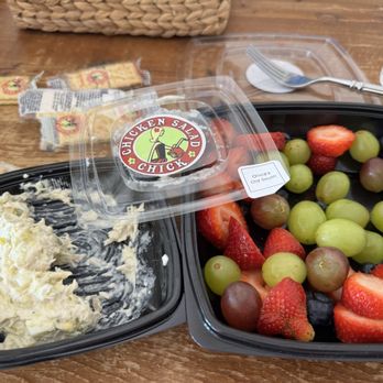 Chicken Salad Chick - Half eaten chicken salad and fruit - Chicken Shop Near Me - Midland, Texas Chicken Salad Chick - Half eaten chicken salad and fruit - Chicken Shop Near Me - Midland, Texas