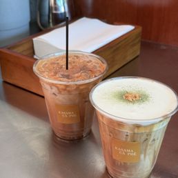Davao Mocha (Left), Pandan Muối Latte (Right) Davao Mocha (Left), Pandan Muối Latte (Right)