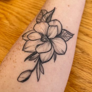 Hell or High Water Tattoo - tattoo of a magnolia, done by Mecca - Tattoo Near Me - New Orleans, Louisiana Hell or High Water Tattoo - tattoo of a magnolia, done by Mecca - Tattoo Near Me - New Orleans, Louisiana