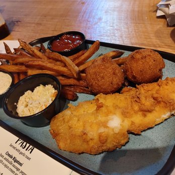 The Salty Mule - Flounder plate with best hush puppies ever. - Seafood Near Me - Canton, Georgia The Salty Mule - Flounder plate with best hush puppies ever. - Seafood Near Me - Canton, Georgia