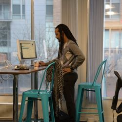 Creative Colony - Main workspace at standing height tables