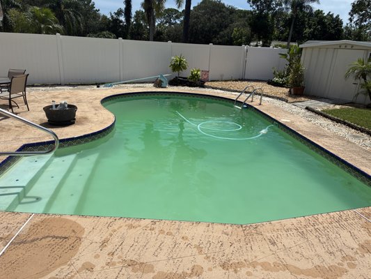 Green-to-Clean - Customer called and wanted to get their green pool cleaned up before the grandkids came to visit. We showed up and gave the pool a deep clean and shock. After 48hrs we had a happy customer and and perfect balanced pool. Another one for the books. Green-to-Clean - Customer called and wanted to get their green pool cleaned up before the grandkids came to visit. We showed up and gave the pool a deep clean and shock. After 48hrs we had a happy customer and and perfect balanced pool. Another one for the books.