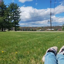 Baker’s Pharmacy - Feet, grass, trees, and a blue sky with some clouds