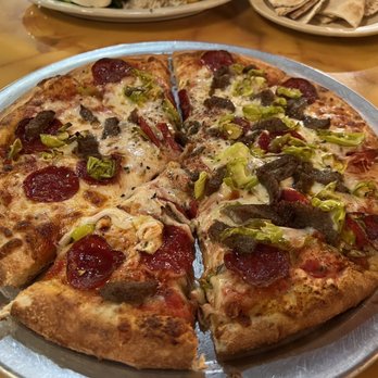 Arpeggio Grill - Medium pizza with Gyro Meat, pepperoni, and Italian peppers - Pizza Near Me - Austin, Texas