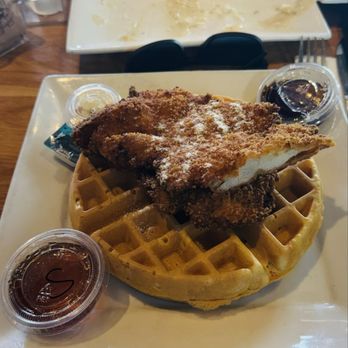 Truffles N Bacon Cafe - Chicken Breast and waffle with Honey Sriracha Syrup - New American Near Me - Las Vegas, Nevada Truffles N Bacon Cafe - Chicken Breast and waffle with Honey Sriracha Syrup - New American Near Me - Las Vegas, Nevada