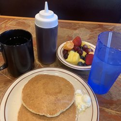 Victoria's Deli & Restaurant - Buttermilk pancakes and a fresh fruit cup