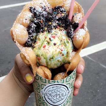Wowfulls - Rainbow-vanilla bean ice cream with fruity pebble dust, Oreos, strawberry Pocky, and green tea drizzle. - Desserts Near Me - Brooklyn, New York Wowfulls - Rainbow-vanilla bean ice cream with fruity pebble dust, Oreos, strawberry Pocky, and green tea drizzle. - Desserts Near Me - Brooklyn, New York
