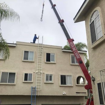Shalom Heating & Air - Team up top with the crane - Heating & Air Conditioning/HVAC Near Me - Bellflower, California