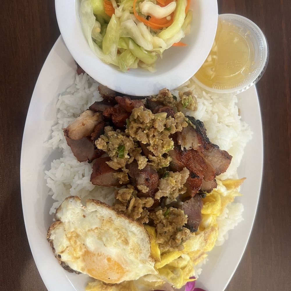 Pork with egg over rice Pork with egg over rice