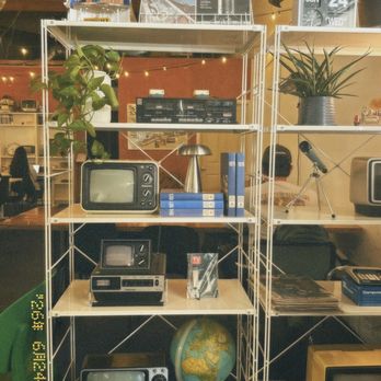 Fireproof Coffee - Shelf with cool, vintage stuff inside the coffee place - Coffee & Tea Near Me - Redlands, California