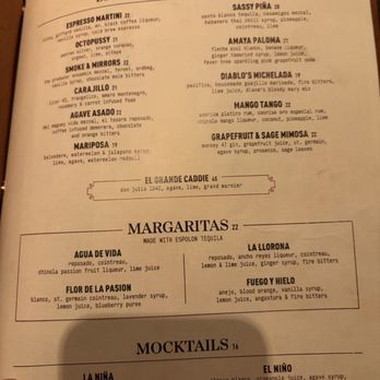 Amaya Modern Mexican - Cocktail menu - Mexican Near Me - Las Vegas, Nevada