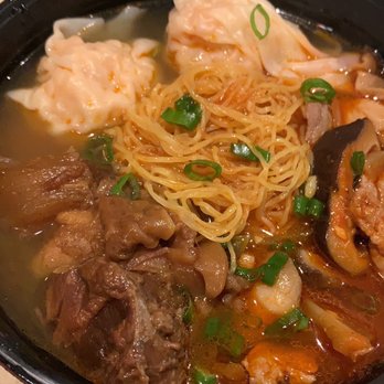 Maxi’s Noodle - Beef Stew Noodle Soup with egg noodles and Ja Jiang and Wontons for toppings. - Cantonese Near Me - Flushing, New York