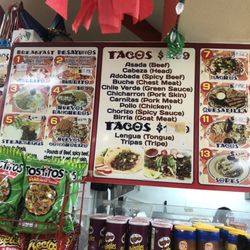 Menu of primarily just the taco meat choices. I love that they have goat.