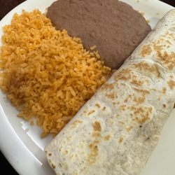 Steak burrito with rice and beans on the side. Very good.