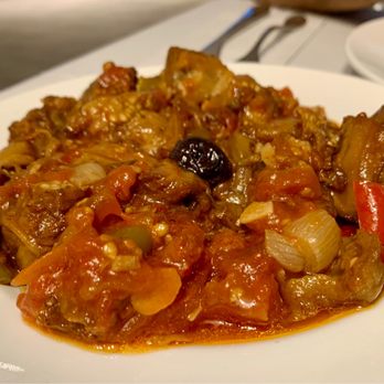 Saray Cuisine - Eggplant with sauce (fried eggplant, tomatoes, bell peppers) $7.95 - Turkish Near Me - Cliffside Park, New Jersey Saray Cuisine - Eggplant with sauce (fried eggplant, tomatoes, bell peppers) $7.95 - Turkish Near Me - Cliffside Park, New Jersey