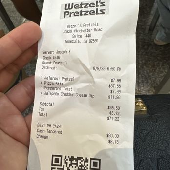 Wetzel's Pretzels - Pretzels Near Me - Temecula, California