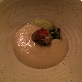 Altura - Salsify soup with Shigoku oysters, punterella and Kutinov steelhead roe - Italian Near Me - Seattle, Washington Altura - Salsify soup with Shigoku oysters, punterella and Kutinov steelhead roe - Italian Near Me - Seattle, Washington
