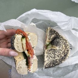 Barely any cream cheese, poppyseed bagel because it was one of the only options left Barely any cream cheese, poppyseed bagel because it was one of the only options left