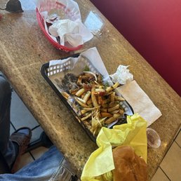 The Angus Boca Grilled Cheeseburger Combo homemade fries empanada chicken