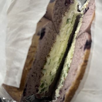 Sunset Bagels Cafe & Grill - My blueberry bagel with scallion cream cheese - Delis Near Me - Brooklyn, New York Sunset Bagels Cafe & Grill - My blueberry bagel with scallion cream cheese - Delis Near Me - Brooklyn, New York